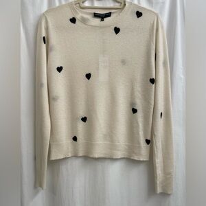 NWT Generation Love Ivory, Long Sleeve, 100% Cashmere Sweater with Black Hearts